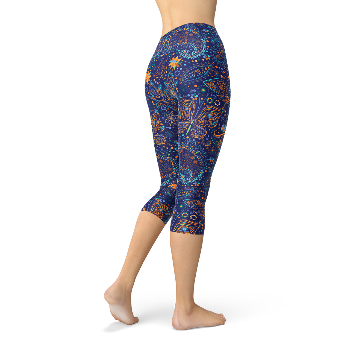 Womens Paisley Butterfly Capri Leggings - Stylemz