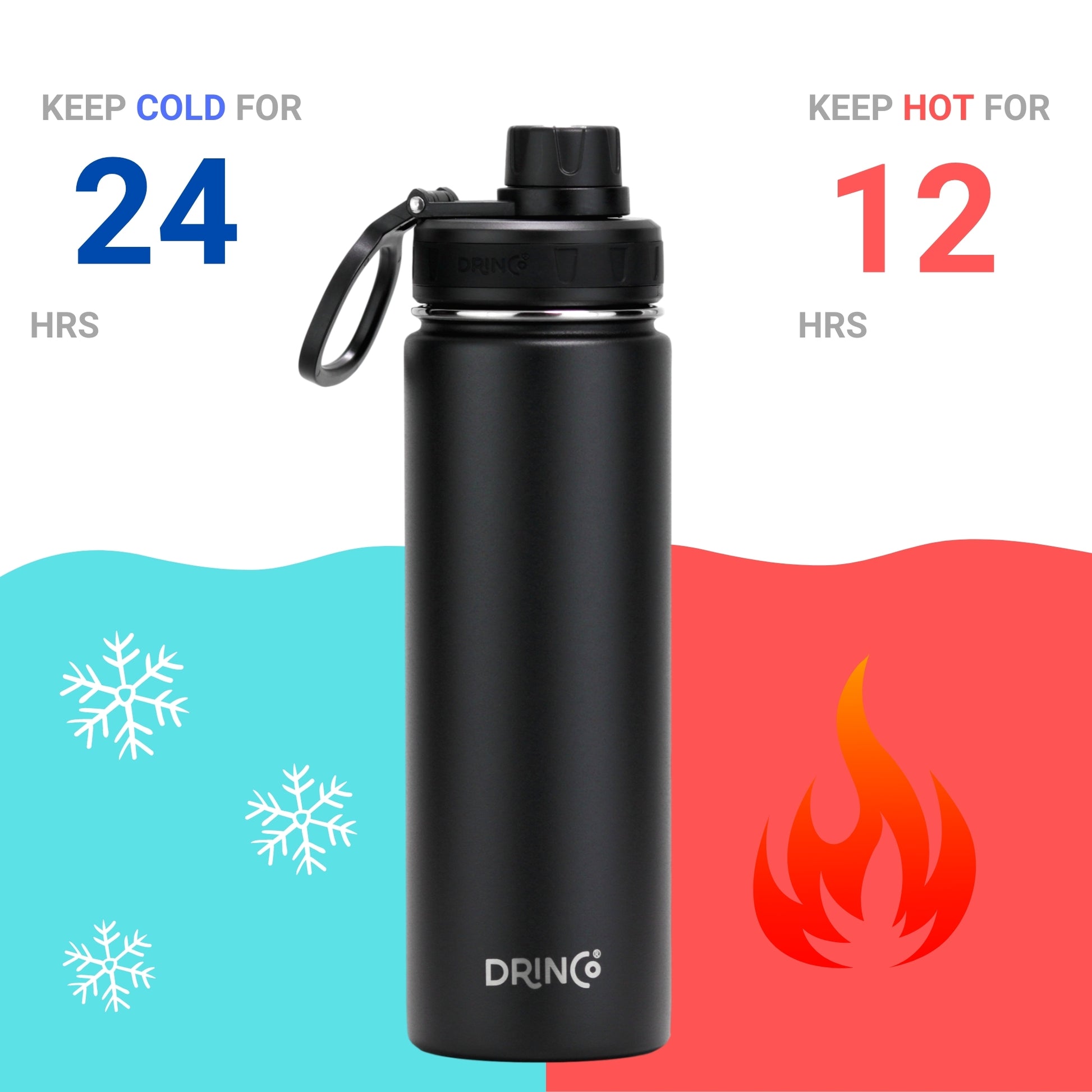 DRINCO® 22oz Stainless Steel Sport Water Bottle - Black - Stylemz