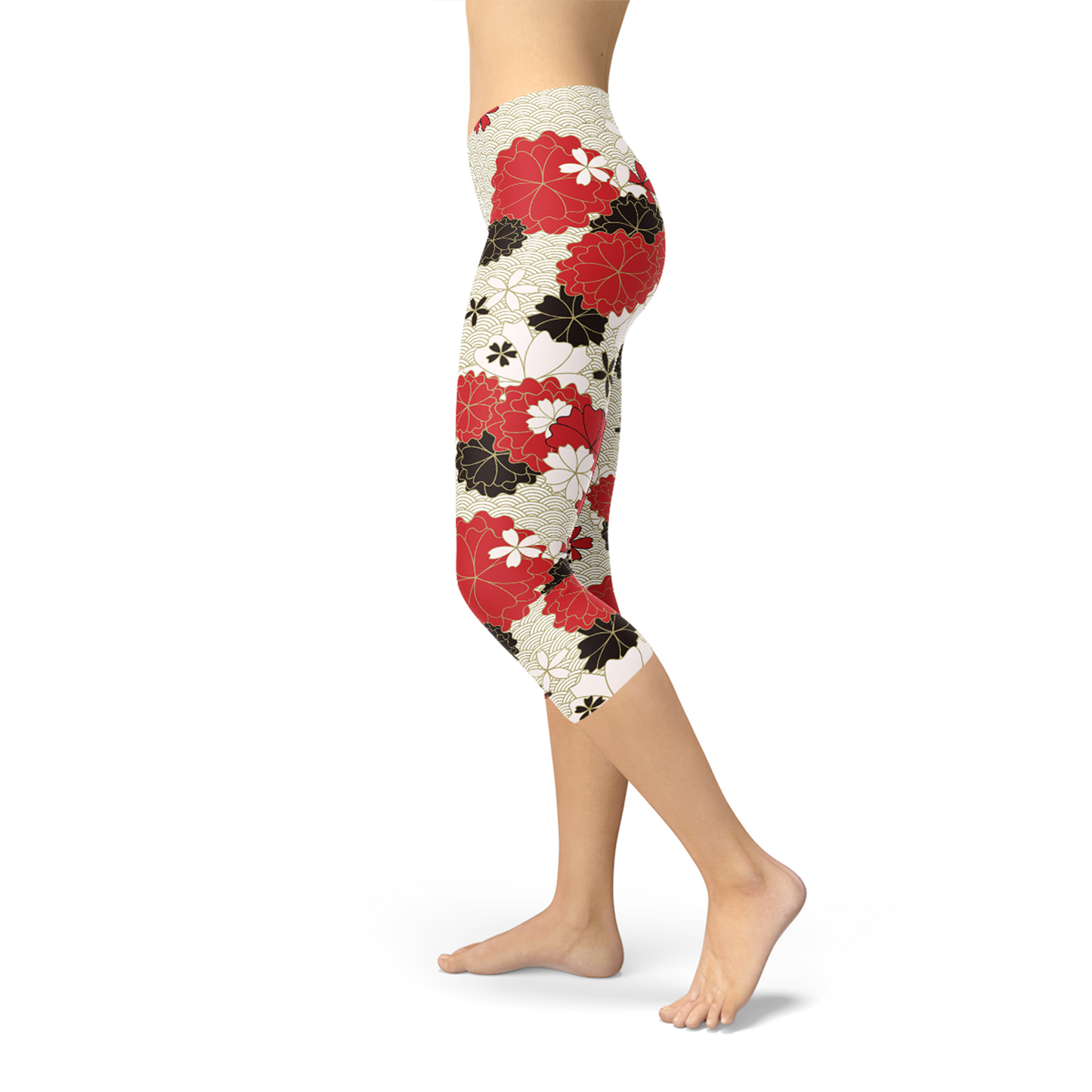 Womens Japanese Cherry Blossom Capri Leggings - Stylemz