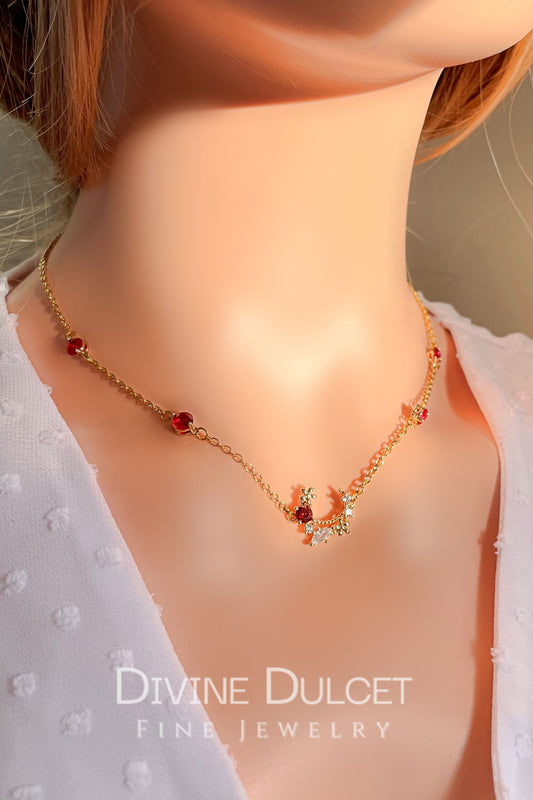 “Fairy Garden” 24K Red CZ Necklace - Hypoallergenic Design