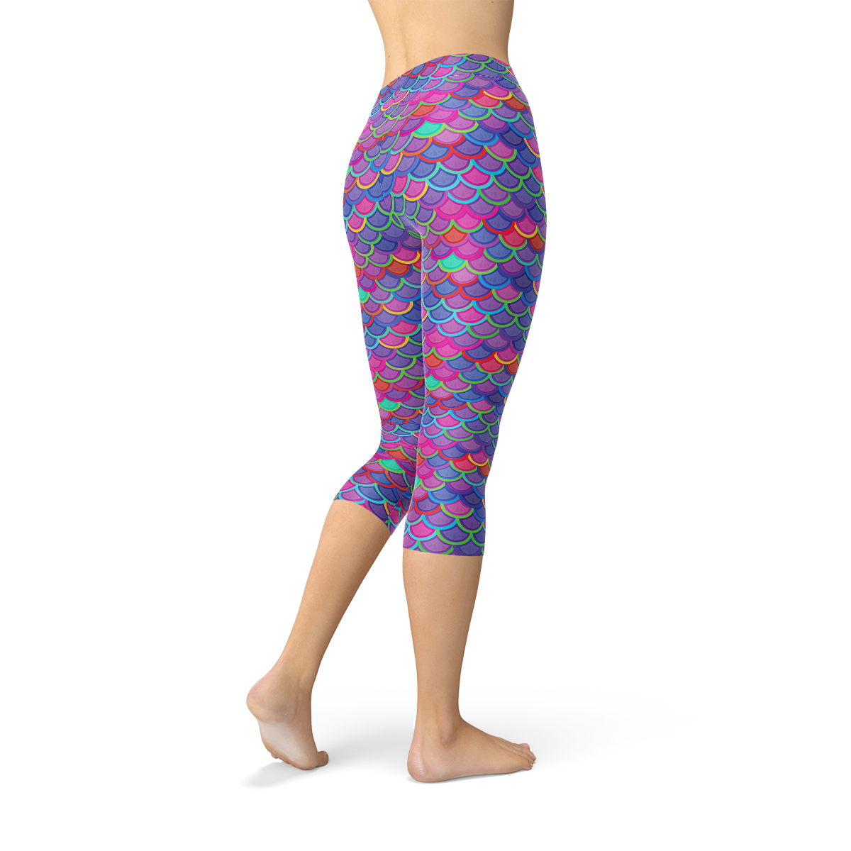 Womens Purple Pink Mermaid Capri Leggings - Stylemz