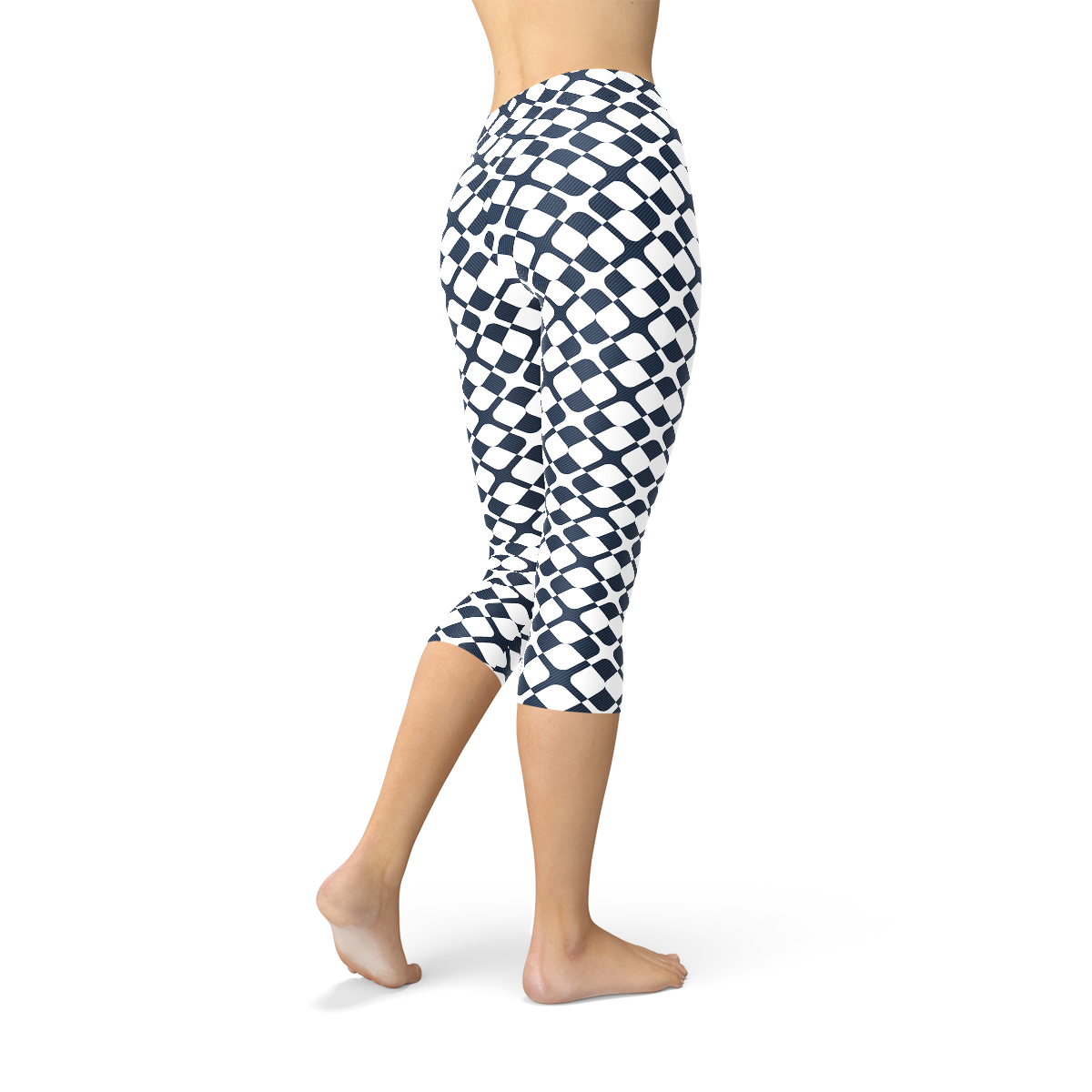 Womens Geometric Blue Tile Capri Leggings - Stylemz