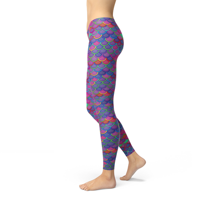 Womens Pink Purple Mermaid Leggings - Stylemz