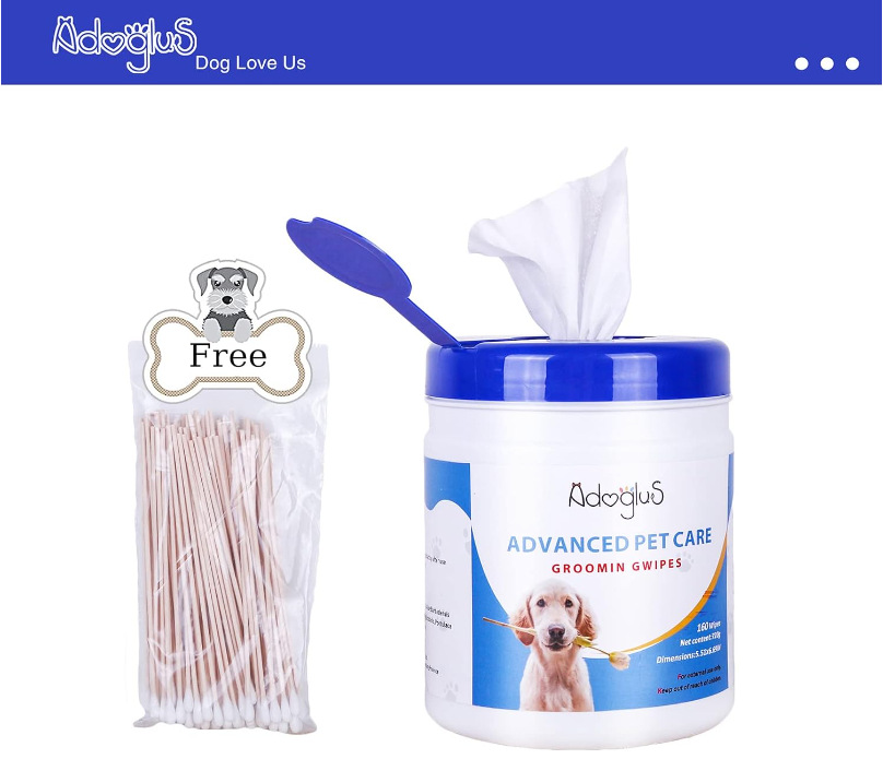 Pet Wipes with Free Cotton Swabs for All Pet Types