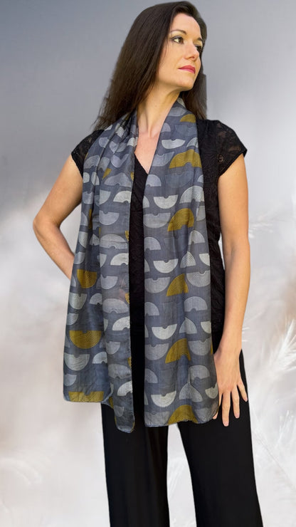 Gray and Gold Silk Scarf - Stylemz