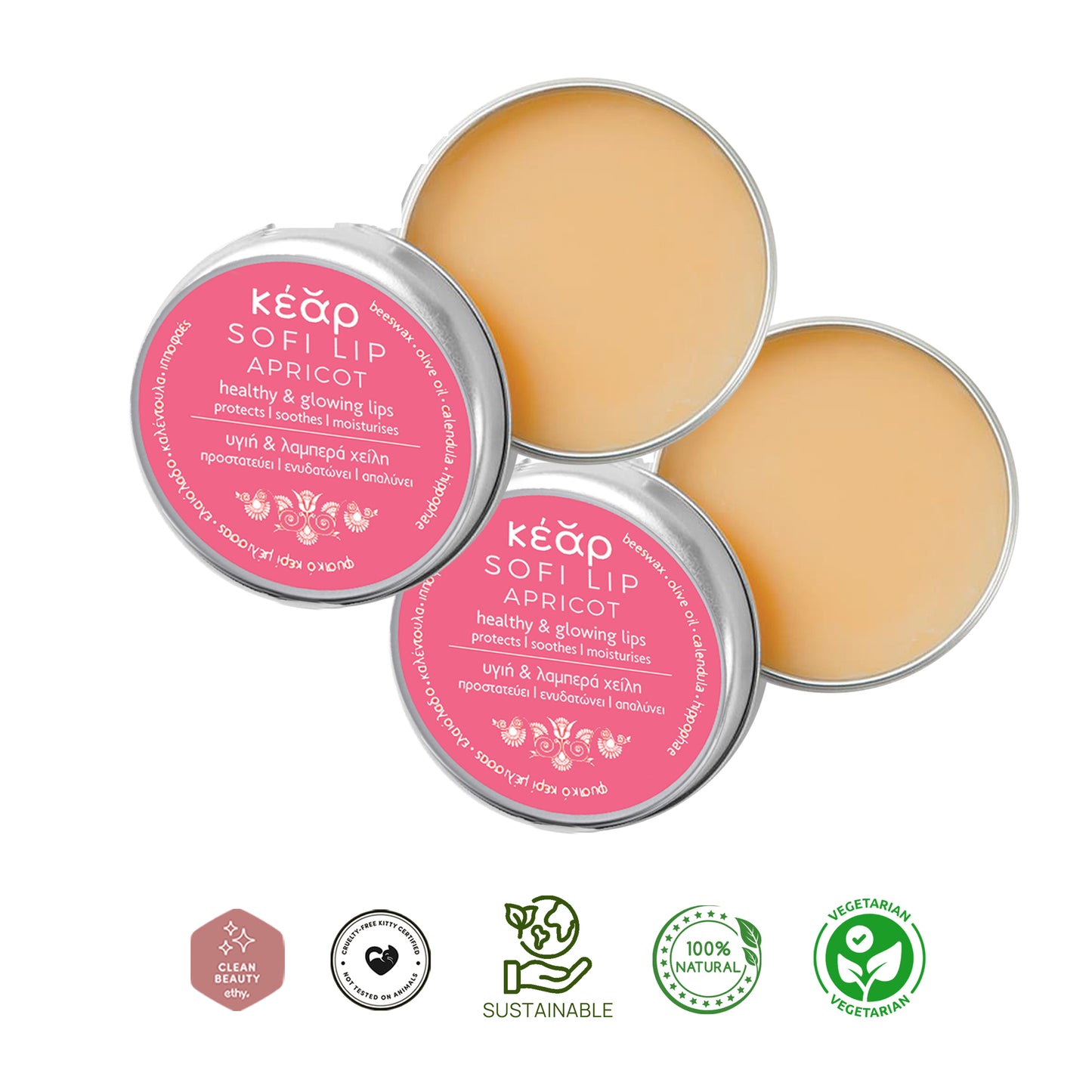 Kear SofiLip Apricot Lip Balm Duo 2 Pack for Soft Lips