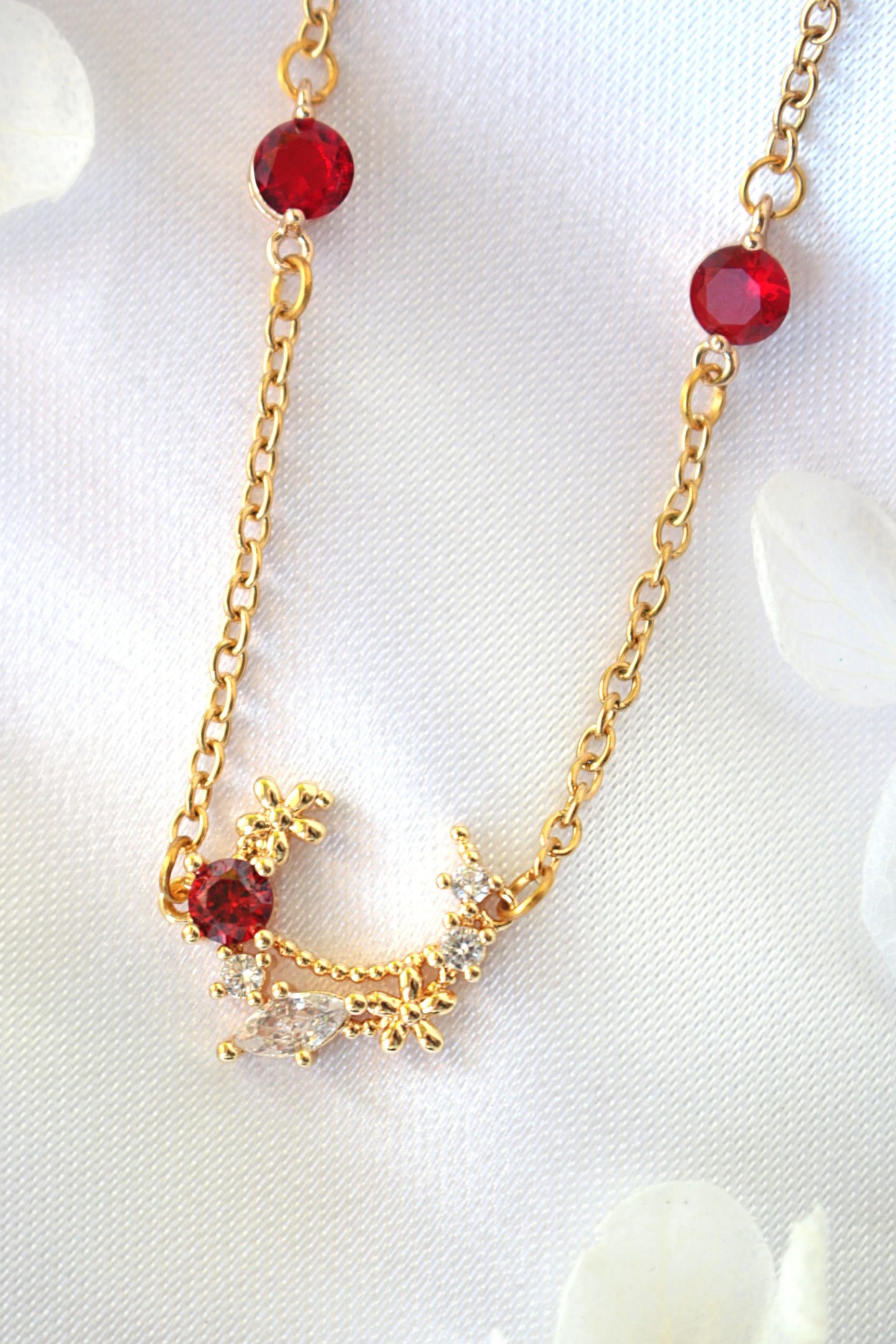 “Fairy Garden” 24K Red CZ Necklace - Hypoallergenic Design