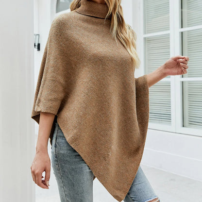 Womens Turtleneck Poncho With Side Buttons For Stylish Warmth