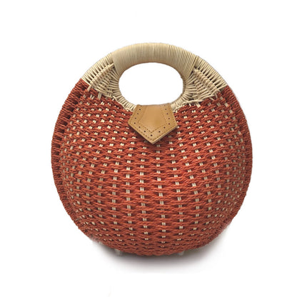 Top Handle Wicker Handbag in Round Shape - Stylemz