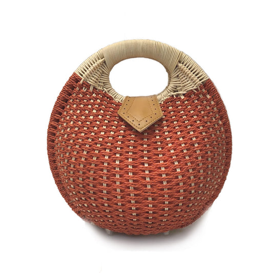 Top Handle Wicker Handbag in Round Shape - Stylemz