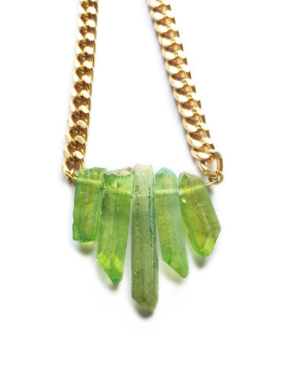 Rocked Up Mini Crystal Quartz Necklace - Green Charm