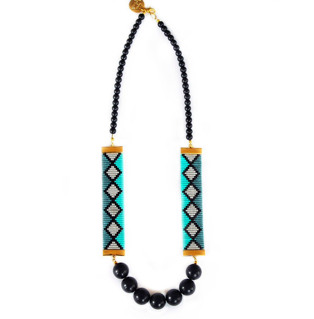 Miami Nights Necklace - Blue with Black Obsidian Stones