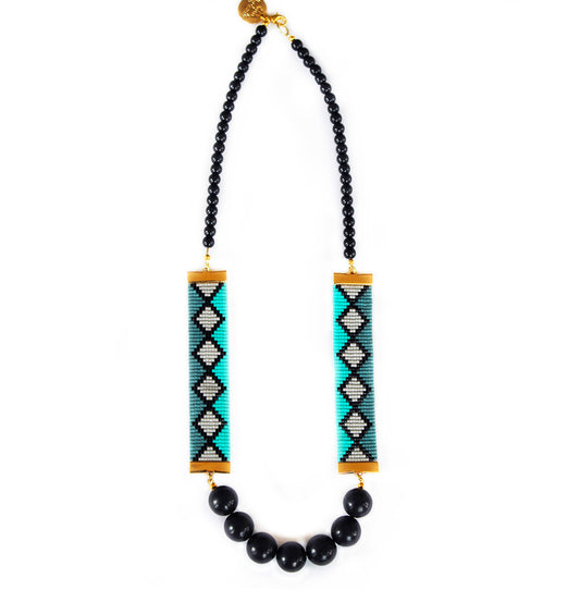 Miami Nights Necklace - Blue with Black Obsidian Stones