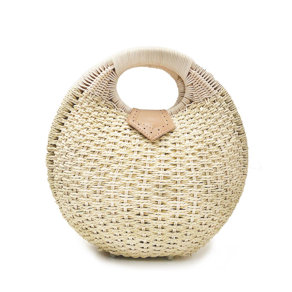 Top Handle Wicker Handbag in Round Shape - Stylemz