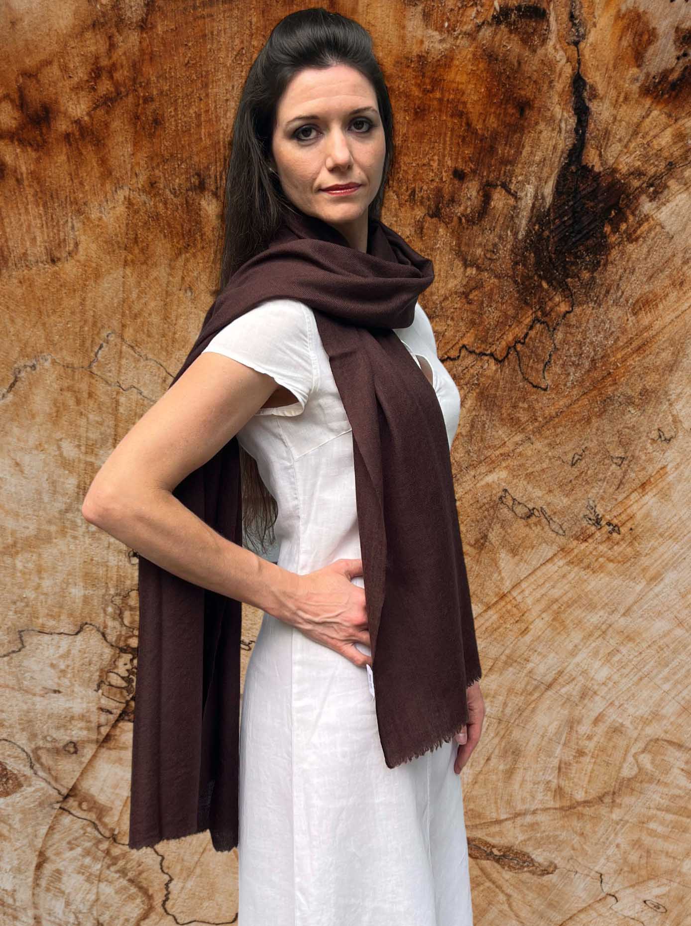 Brown Cashmere Thin Weave Solid Scarf - Stylemz