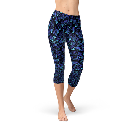 Womens Blue Mermaid Capri Leggings for Stylish Comfort