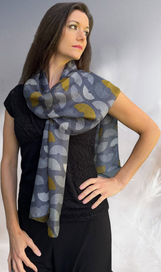 Gray and Gold Silk Scarf - Stylemz