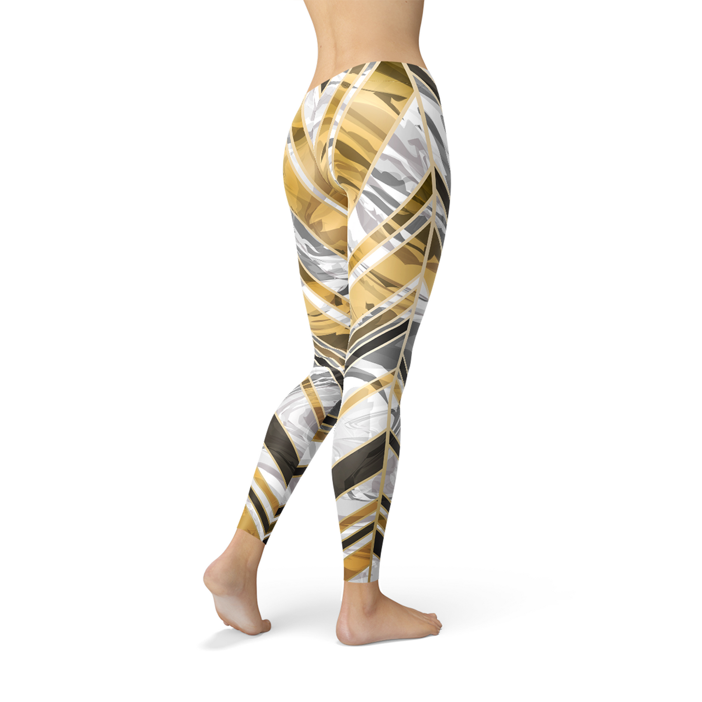 Womens White Marble w/ Black Gold Lines Leggings - Stylemz