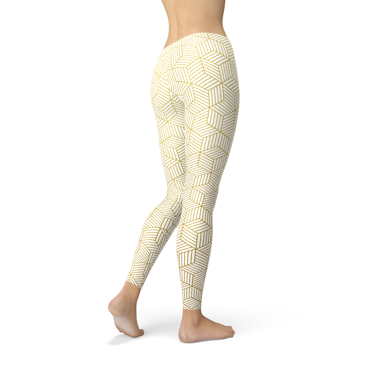 Womens White Leggings w/ Geometric Cubes - Stylemz