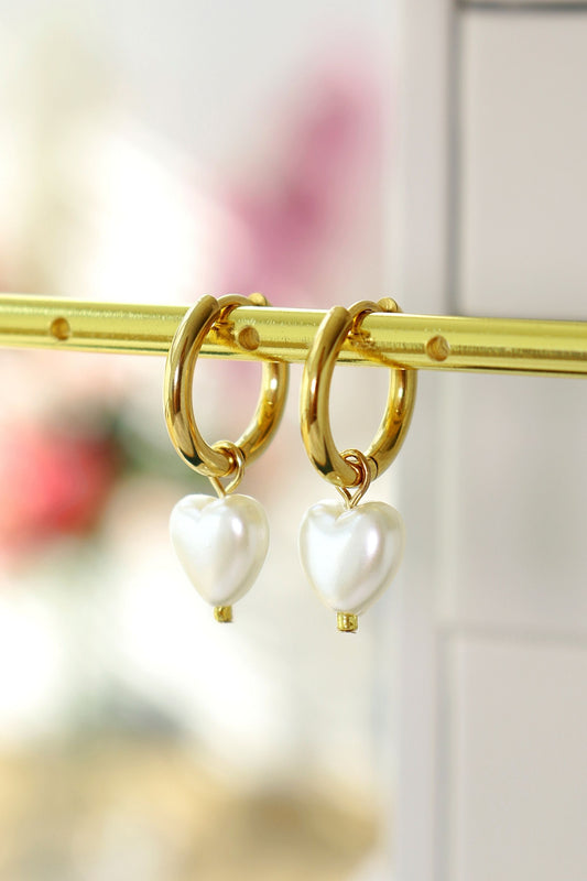 24K Pearl Hearts Hoop Earrings for Trendy Aesthetic Looks