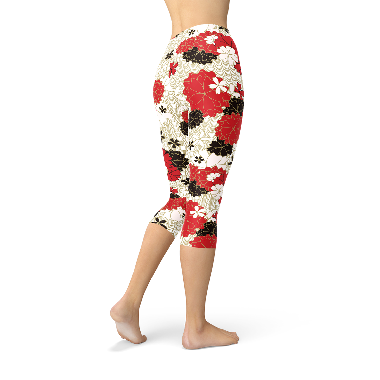 Womens Japanese Cherry Blossom Capri Leggings - Stylemz