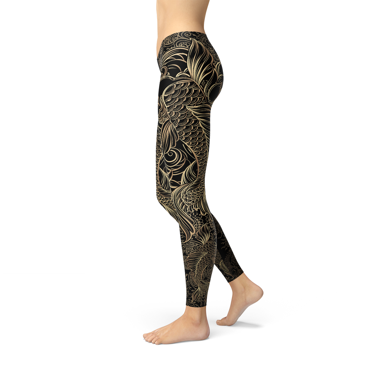 Womens Koi Fish Black Leggings - Stylemz