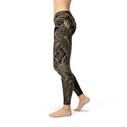 Womens Koi Fish Black Leggings - Stylemz