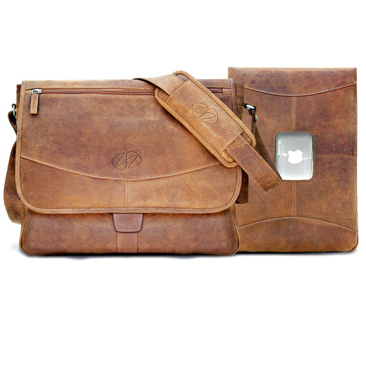 MacCase Premium Leather 13" MacBook Messenger Bag Set