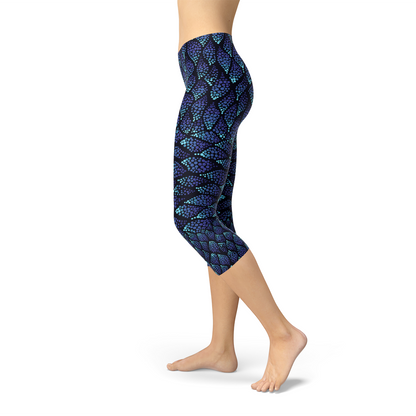 Womens Blue Mermaid Capri Leggings for Stylish Comfort