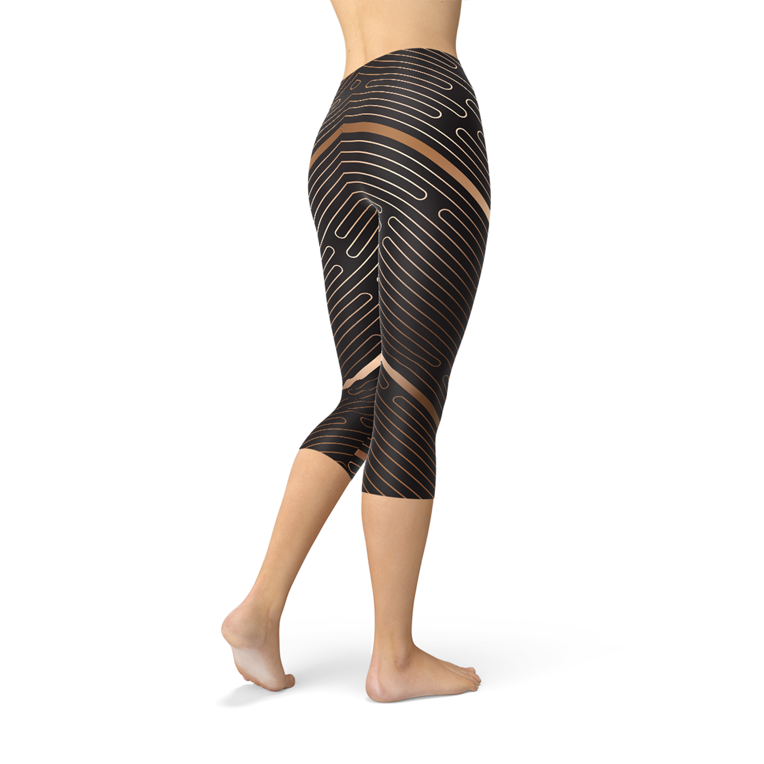 Womens Striped Lines Sports Brown Capri Leggings - Stylemz