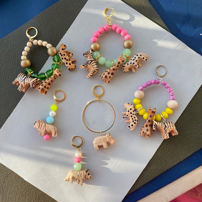 Safari Charm Hoop Earrings with Wooden Animal Charms