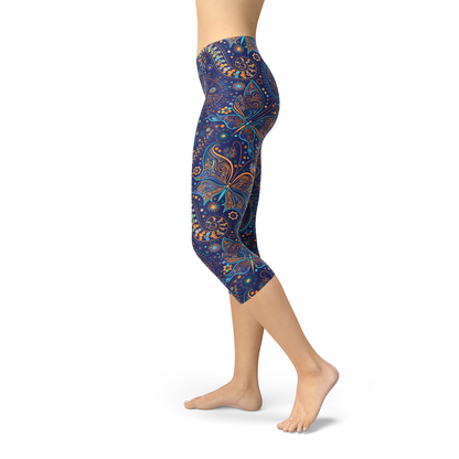 Womens Paisley Butterfly Capri Leggings - Stylemz