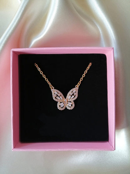 24K Butterfly Pendant Necklace with Sparkling Cubic Zirconia