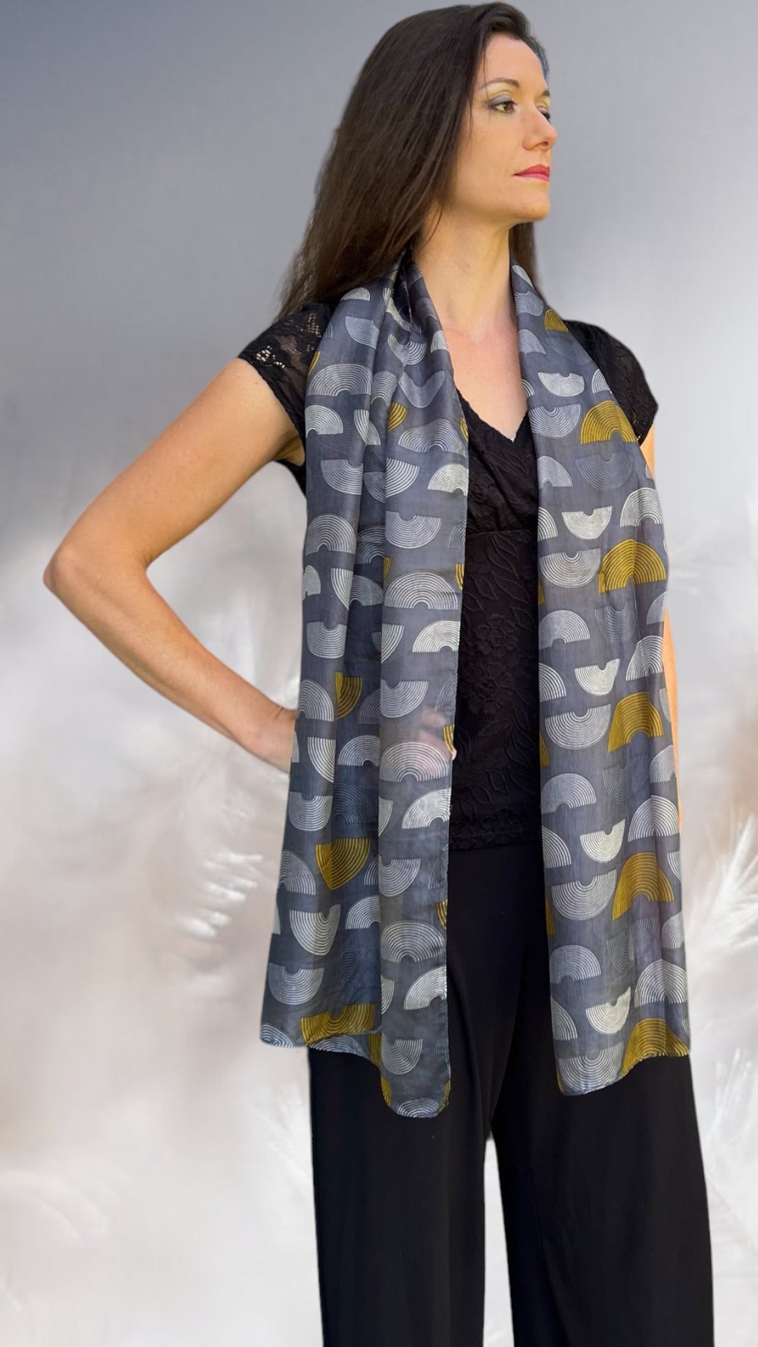 Gray and Gold Silk Scarf - Stylemz