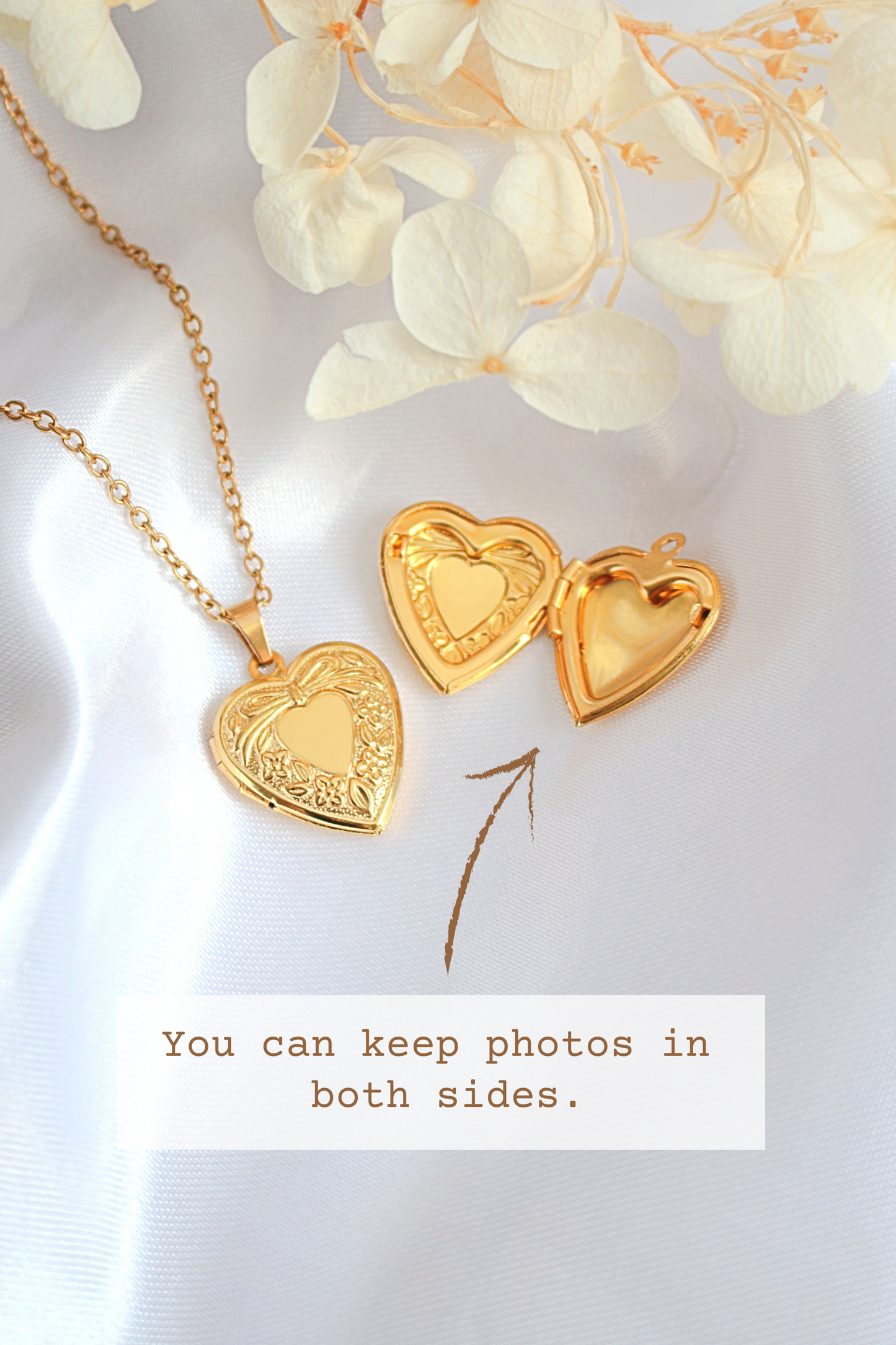 18 Karats Heart Locket Necklace in Gold Plated Steel