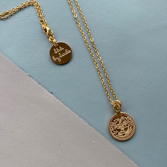 Elegant Gold Coin Necklace with 24 Carat Gold Plating