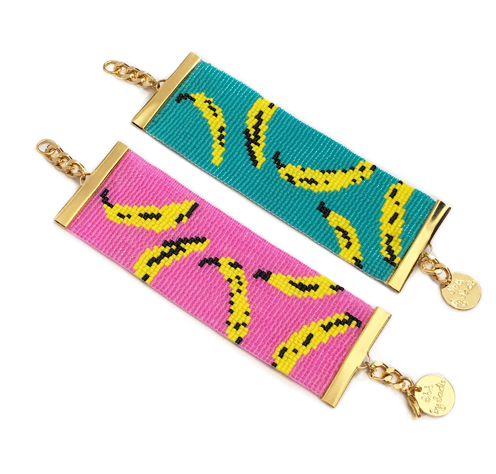 Bananas Bracelet - Pink / Turquoise with Gold Accents