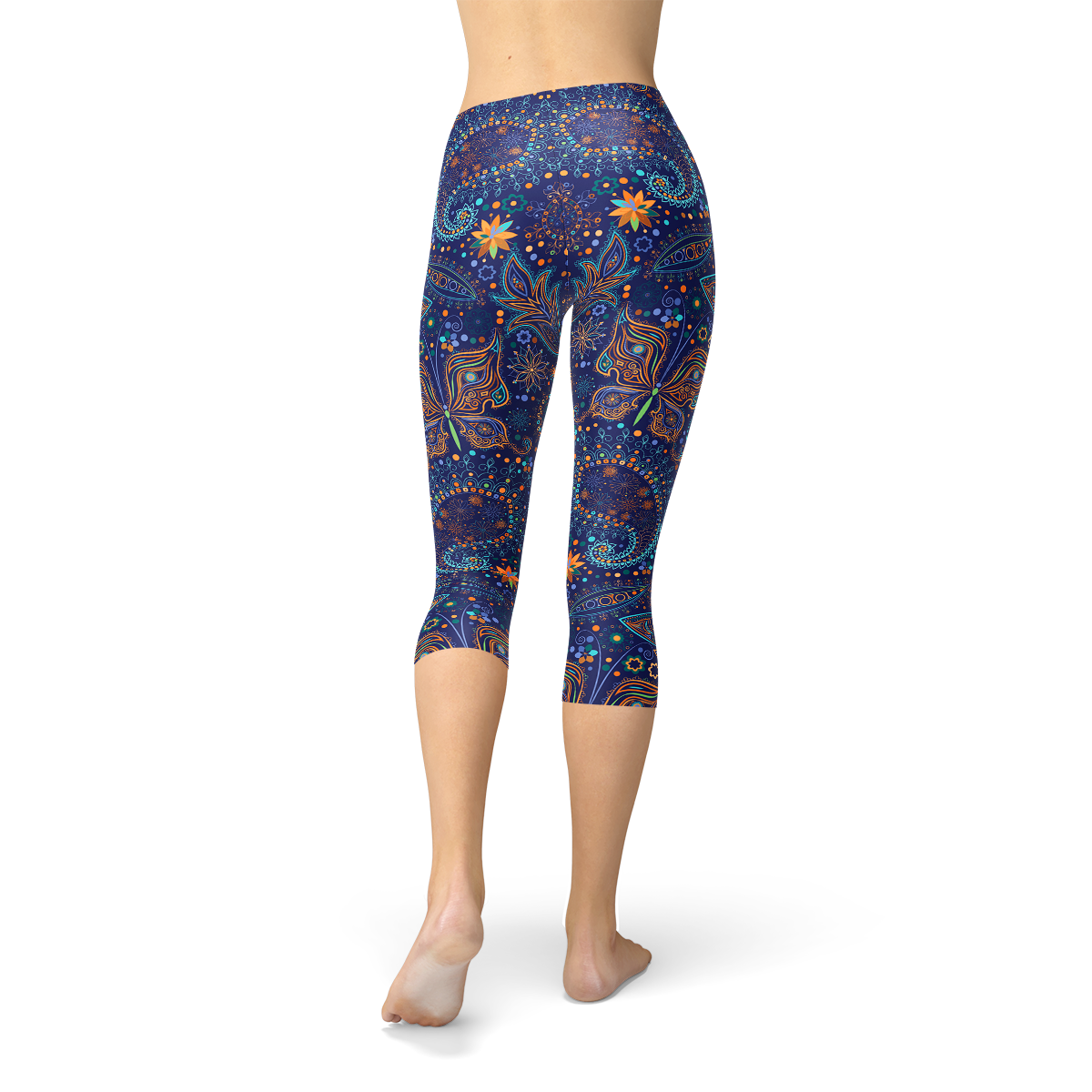 Womens Paisley Butterfly Capri Leggings - Stylemz