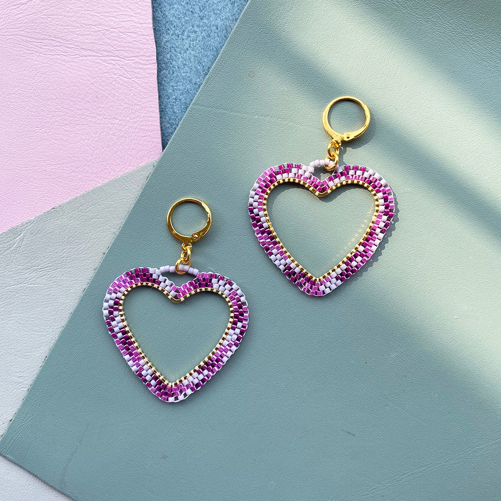 Candy Heart Hoop Earrings with Gold Plated Hearts