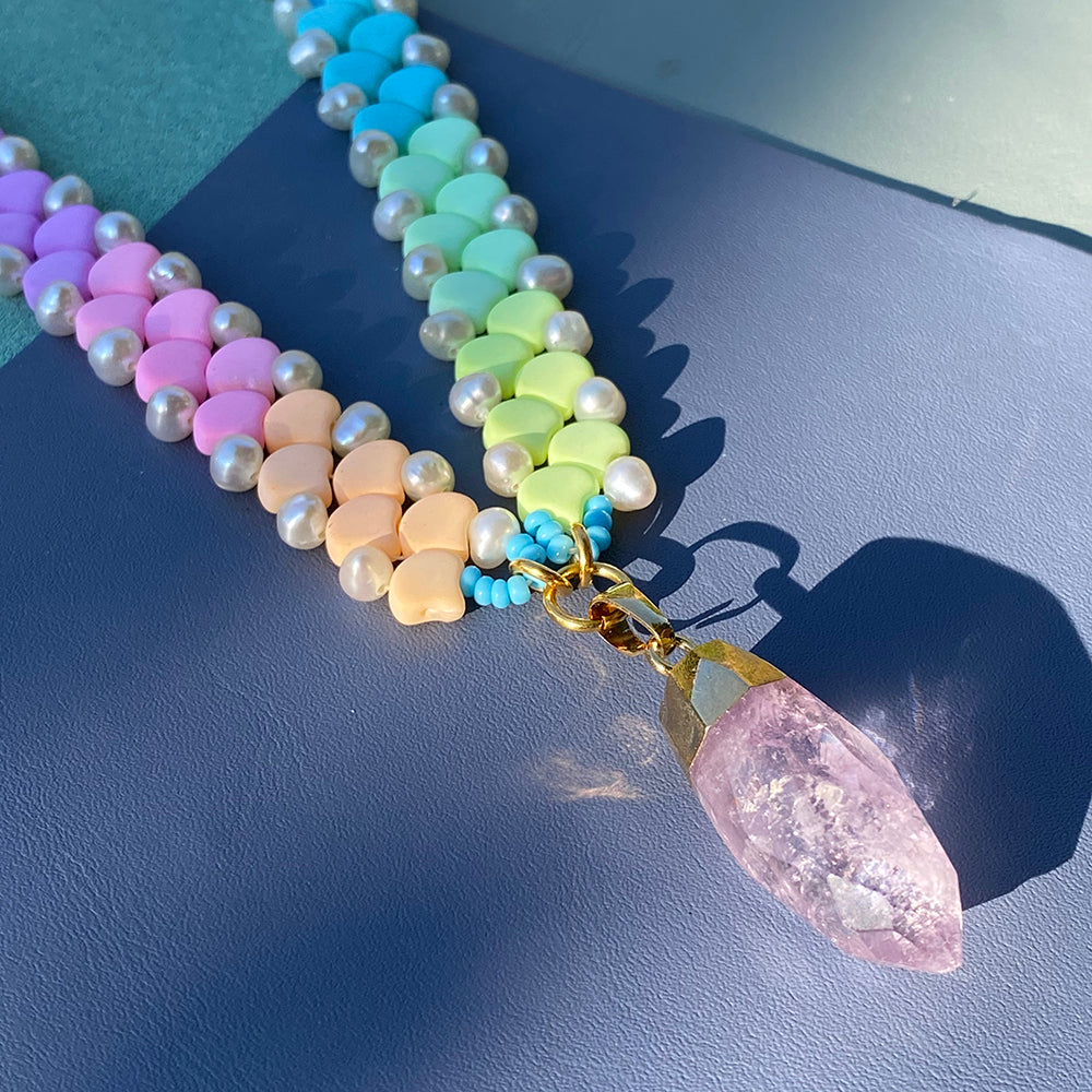 Pastel Rainbow Amethyst Necklace with Gold Dipped Pendant