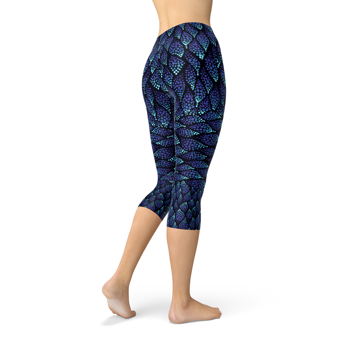 Womens Blue Mermaid Capri Leggings for Stylish Comfort