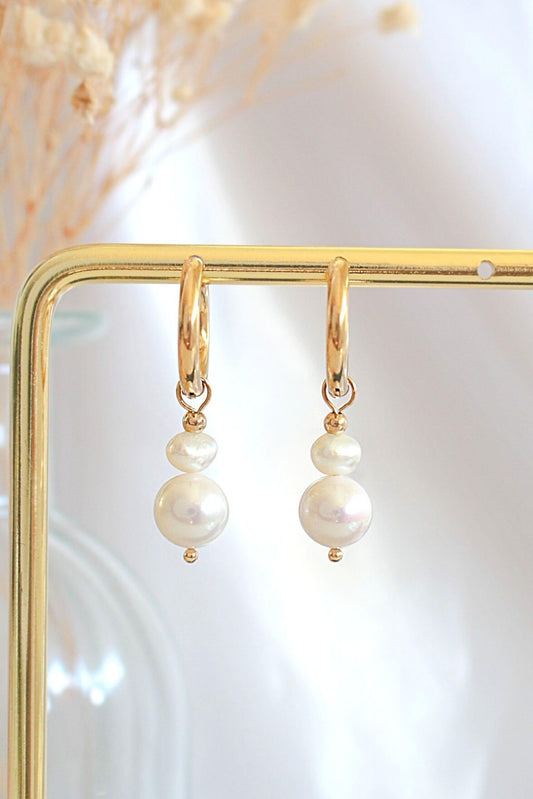 24 Karats Freshwater Pearls Baroque Dangle Hoops Earrings