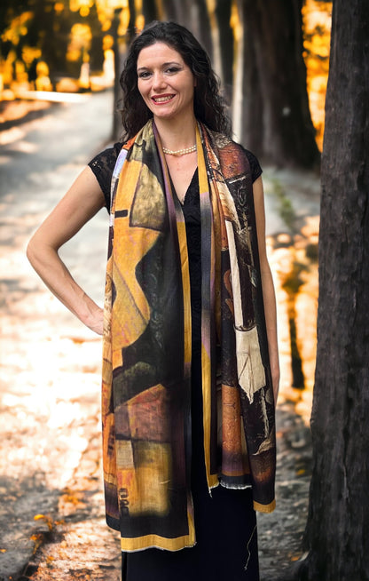 Brown and Rust Digitally Printed Abstract Watercolor Scarf - Stylemz