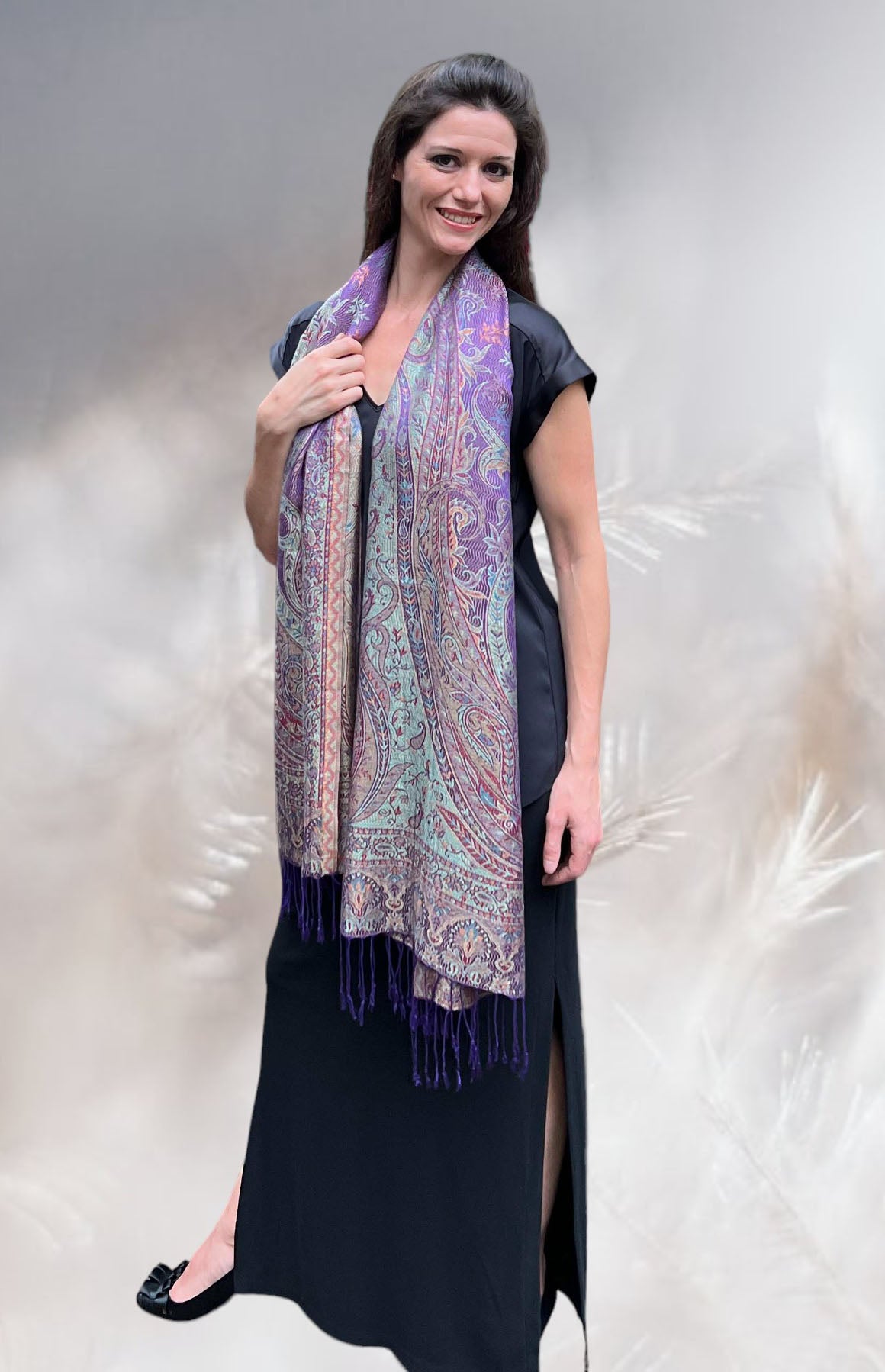 Purple Jamawar Pashmina Scarf - Stylemz