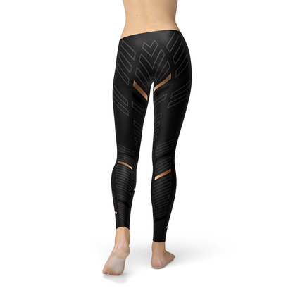 Womens Sports Stripes Black Leggings - Stylemz