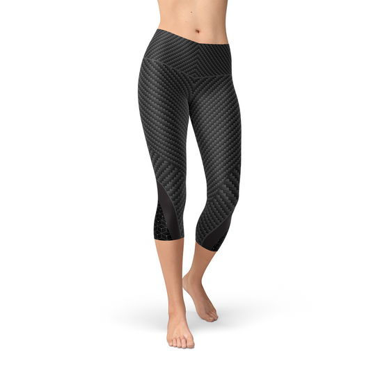 Womens Carbon Fiber Sports Capri Leggings - Stylemz