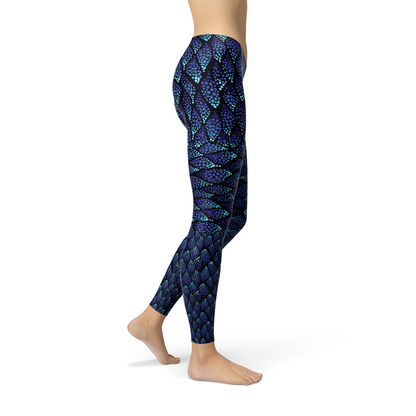 Womens Blue Mermaid Scale Leggings for Stylish Comfort