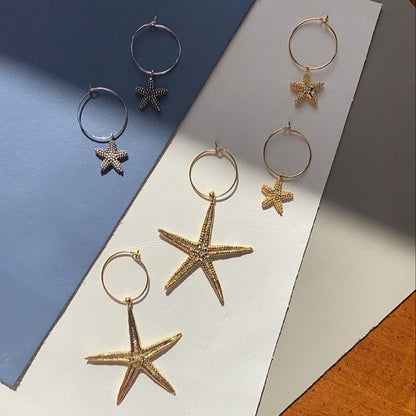 Starfish Hoop Earrings - Gold Chunky Summer Charm