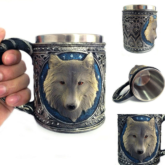 Retro Mug Stainless Steel 3D Wolf Drinking Cup - Stylemz