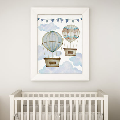 Poster "2 Hot Air Balloons" White Frame A3 Format